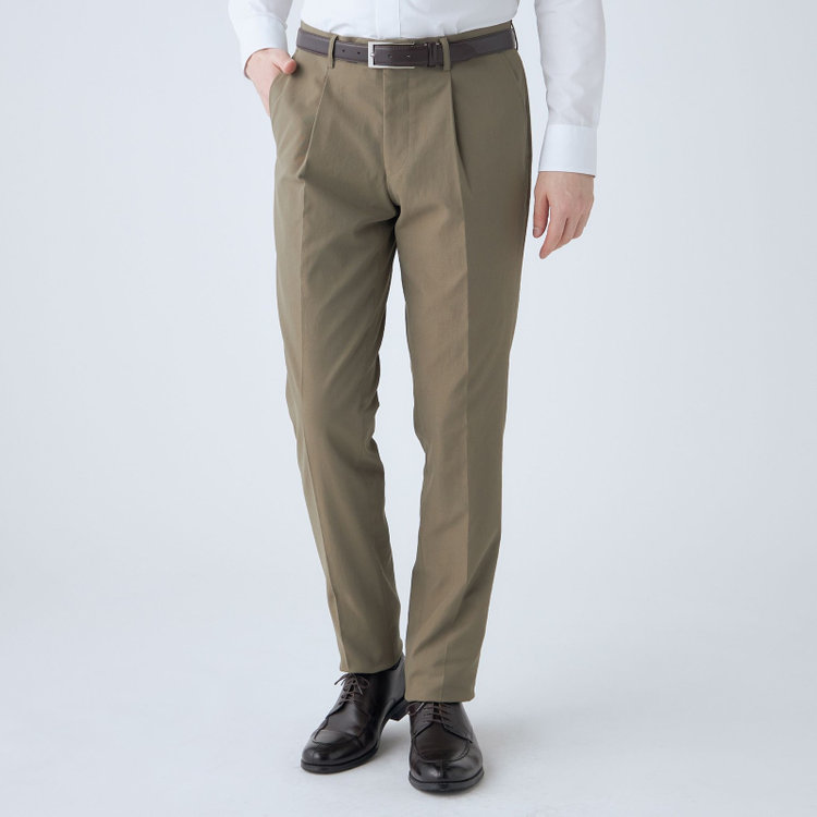 スタンリーブラッカ 【stanley blacker new york】【春夏】1タックストレッチパンツ/カーキ/ウエストシャーリング仕様/※裾上げ必要 黄淡色