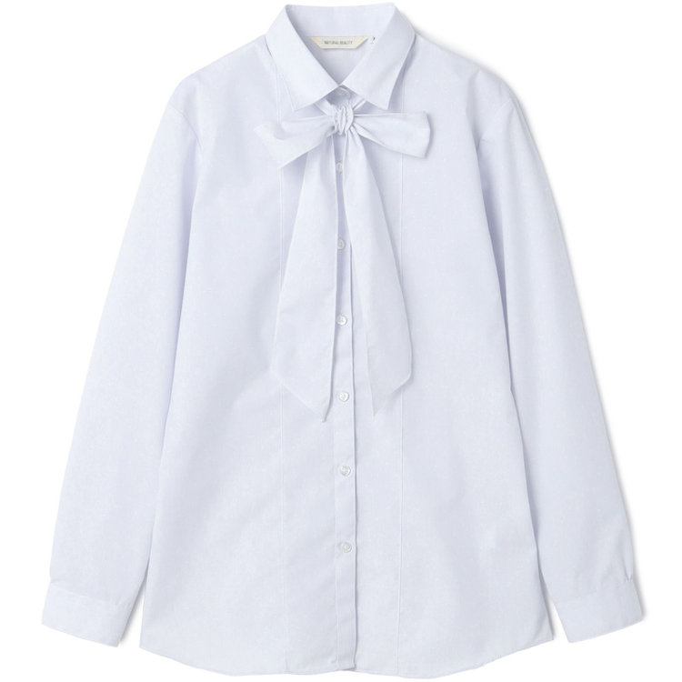 ナチュラル　ビューティー 【NATURAL BEAUTY】リボン取り外しブラウス/グレー×ドビードット グレー淡色