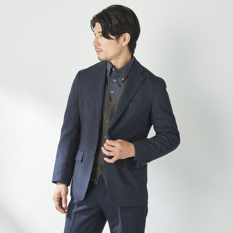 スタンリーブラッカ  【stanley blacker new york】【秋冬】2釦ジャケット/ミルドヘリンボーン 紺濃色