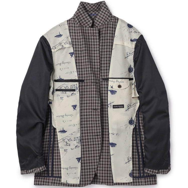 スタンリーブラッカ 【stanley blacker new york】【秋冬】3釦段返りジャケット/ギンガムチェック 茶中間