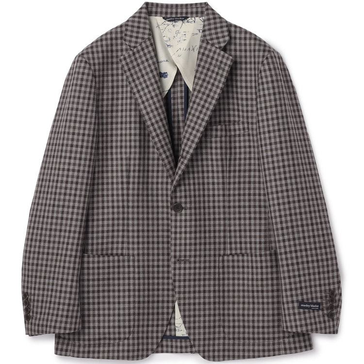 スタンリーブラッカ 【stanley blacker new york】【秋冬】3釦段返りジャケット/ギンガムチェック 茶中間