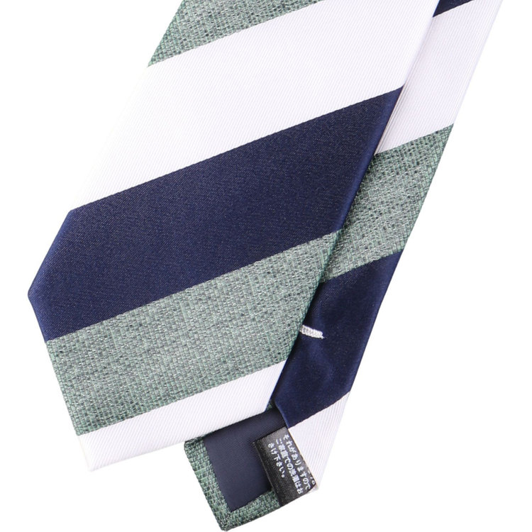 ジョンピアースブラック 【JOHN PEARSE Black】シルクブレンドストライプネクタイ 7.5cm幅/ネイビー×グリーン×ホワイト ネイビー系(紺)