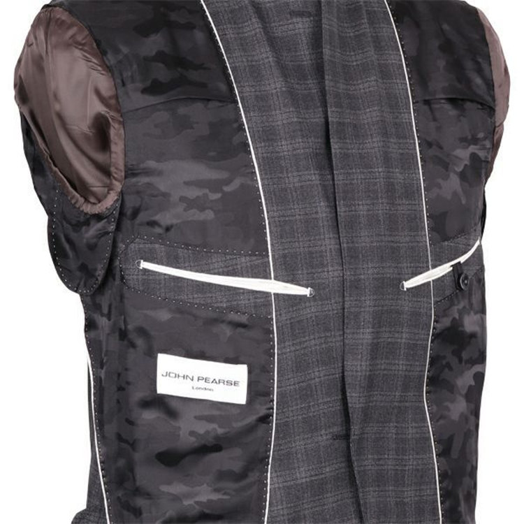 ジョンピアース 【JOHN PEARSE ULTRA SLIM】【秋冬】2釦シングル0タックスーツ グレー×チェック グレー系(灰)