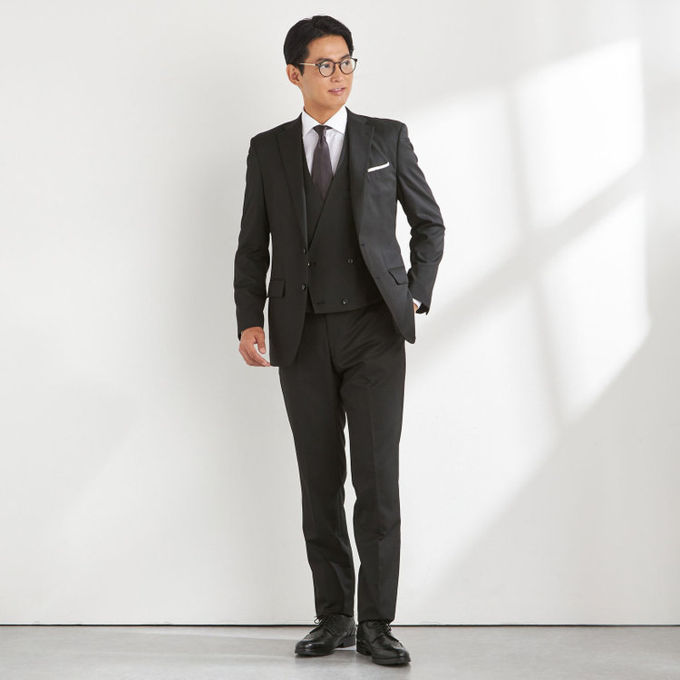 KONAKA　アウトレット 【WEB限定/OUTLET/汚れ・キズ等有】【JOHN PEARSE Black SELECT LINE】【年間】スリーピース2釦シングル0タックスーツ/ブラック/※裾上げ必要 黒