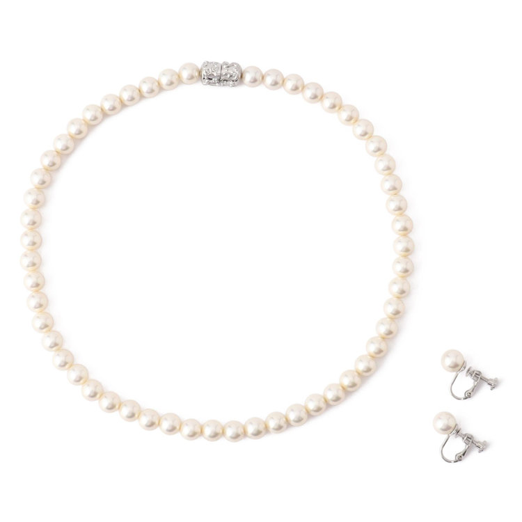 【日本製】淡水貝でつくった純正国産貝パール/ネックレス＆イヤリング/ホワイト系