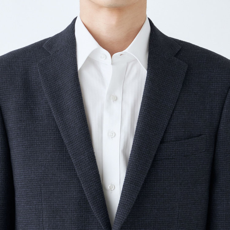 ドナートヴィンチ 【Donato Vinci Italy】【秋冬】ウール2釦シングルジャケット/ネイビー&ブラック×ハウンドトゥース/本水牛釦/Premium Quality JAPAN BISHU 紺濃色