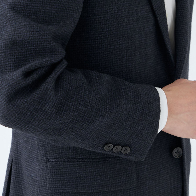 ドナートヴィンチ 【Donato Vinci Italy】【秋冬】ウール2釦シングルジャケット/ネイビー&ブラック×ハウンドトゥース/本水牛釦/Premium Quality JAPAN BISHU 紺濃色