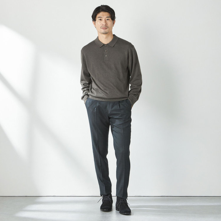 スタンリーブラッカ 【stanley blacker new york】【長袖】クラシックニットポロ/カーキ 黄淡色