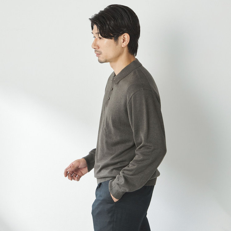 スタンリーブラッカ 【stanley blacker new york】【長袖】クラシックニットポロ/カーキ 黄淡色