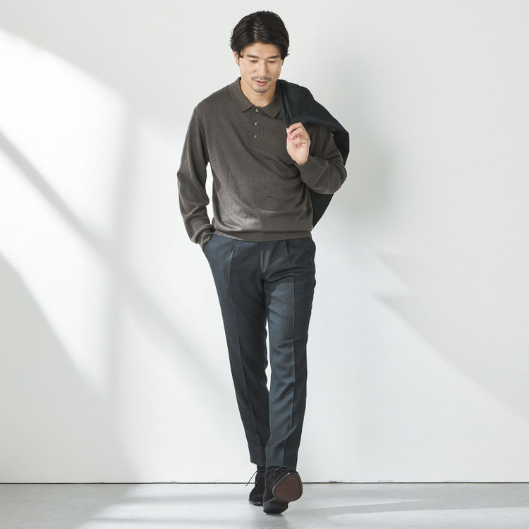 スタンリーブラッカ 【stanley blacker new york】【長袖】クラシックニットポロ/カーキ 黄淡色