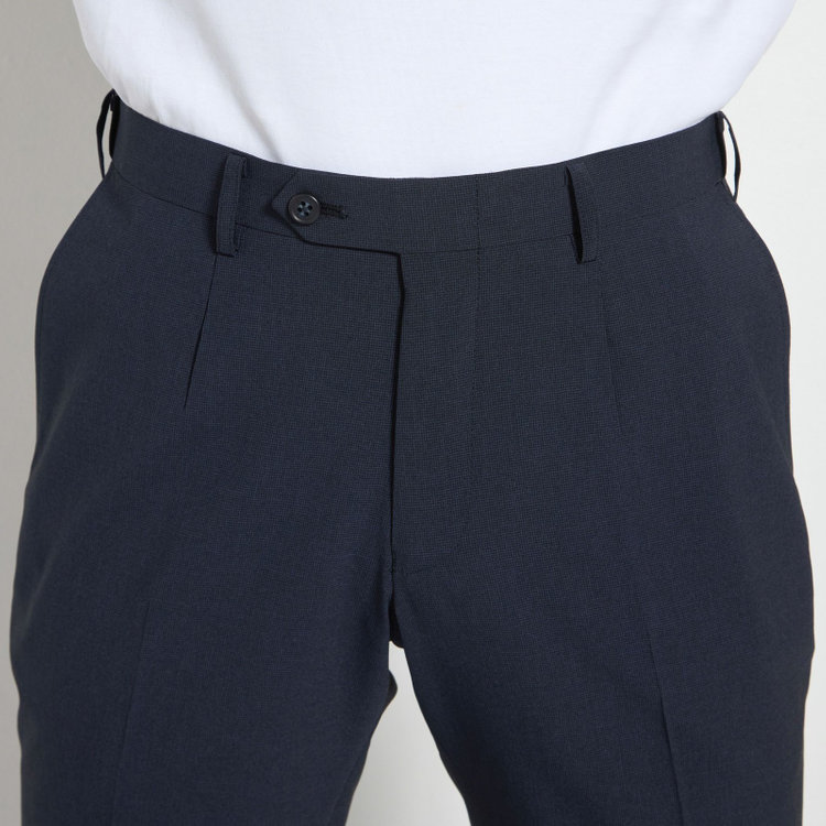 ＪＰ コンフォート 【JOHN PEARSE comfort】【春夏】ポリエステル ショートタックパンツ/ネイビー×ハウンドトゥース/ウエストムーブ仕様/※裾上げ必要 紺濃色