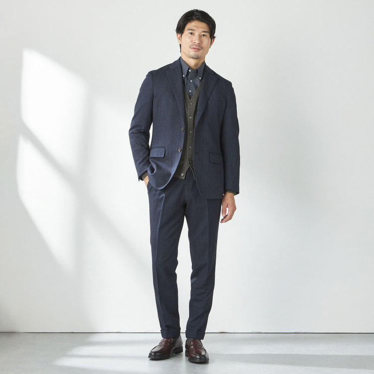 スタンリーブラッカ  【stanley blacker new york】【秋冬】2釦ジャケット/ミルドヘリンボーン 紺濃色