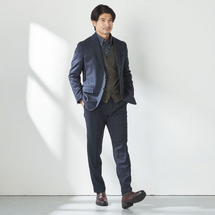 スタンリーブラッカ  【stanley blacker new york】【秋冬】2釦ジャケット/ミルドヘリンボーン 紺濃色
