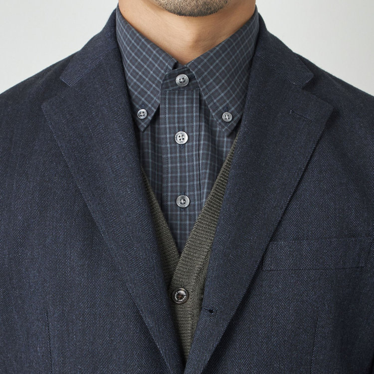 スタンリーブラッカ  【stanley blacker new york】【秋冬】2釦ジャケット/ミルドヘリンボーン 紺濃色