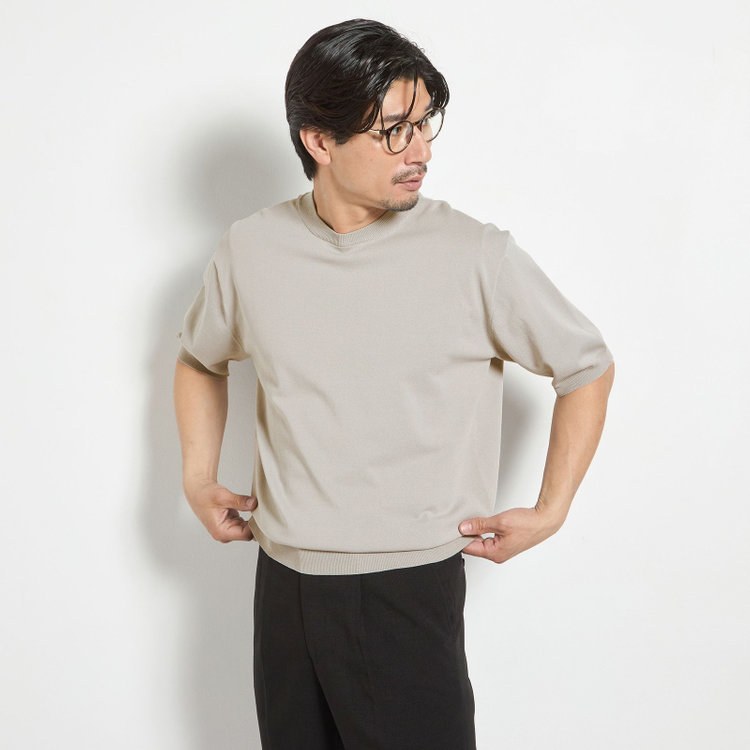 ジョンピアース 【JOHN PEARSE comfort navy】【半袖】ニットTシャツ/グレージュ グレー淡色