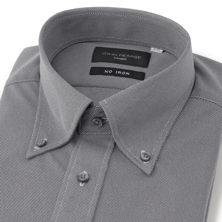 ジョンピアースブラック 【JOHN PEARSE Black】【ノーアイロン】ボタンダウンドレスワイシャツ/グレー×ドビー/ULTRA MOVE「ニット素材」「ノーアイロン」「ストレッチ」「高通気性」 グレー中間