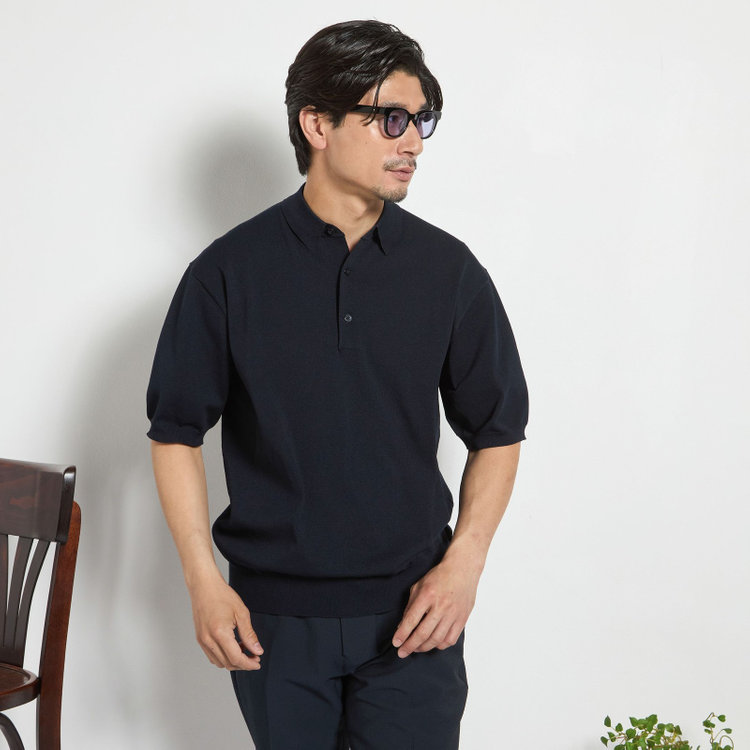ジョンピアース 【JOHN PEARSE comfort navy】【半袖】ニットポロ/ネイビー 紺中間