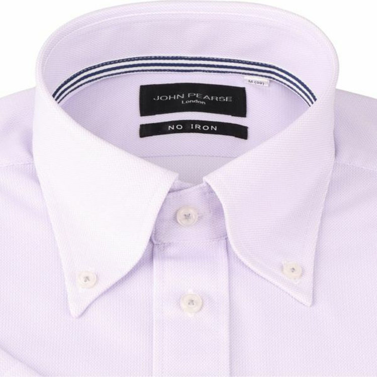 ジョンピアースブラック 【半袖】【JOHN PEARSE Black】【ノーアイロン】ボタンダウンドレスワイシャツ/パープル/釦付糸：グレー/ULTRA MOVE/ニット素材 パープル系(紫)