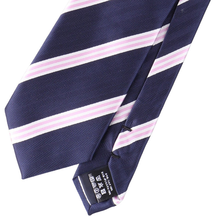 ＵＮＰＲＥＳＳＵＲＥ 【Unpressure】シルクブレンドストライプネクタイ 7.0cm幅/ネイビー×ピンク＆ホワイト/ウォッシャブル ネイビー系(紺)