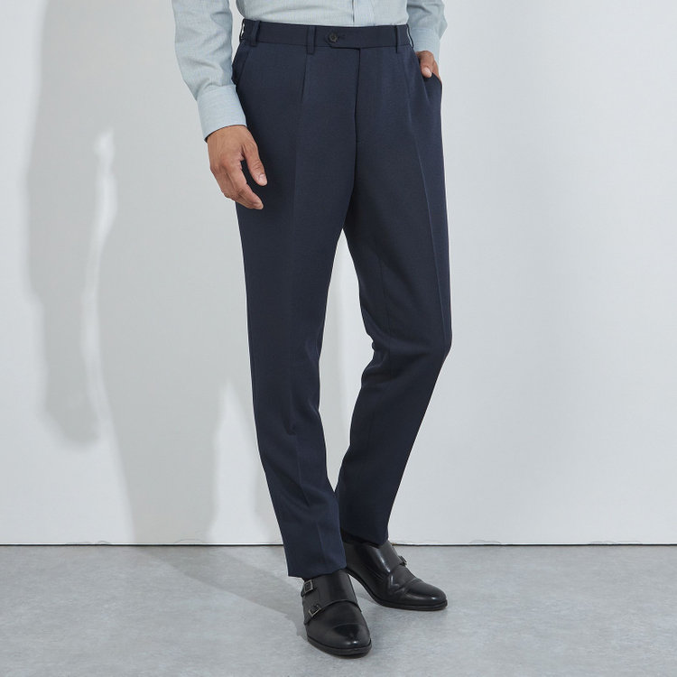 ハイスペックモーション 【HIGH SPEC MOTION】【秋冬】0タックパンツ/ネイビー/ウエストシャーリング/※裾上げ済み仕様 紺濃色