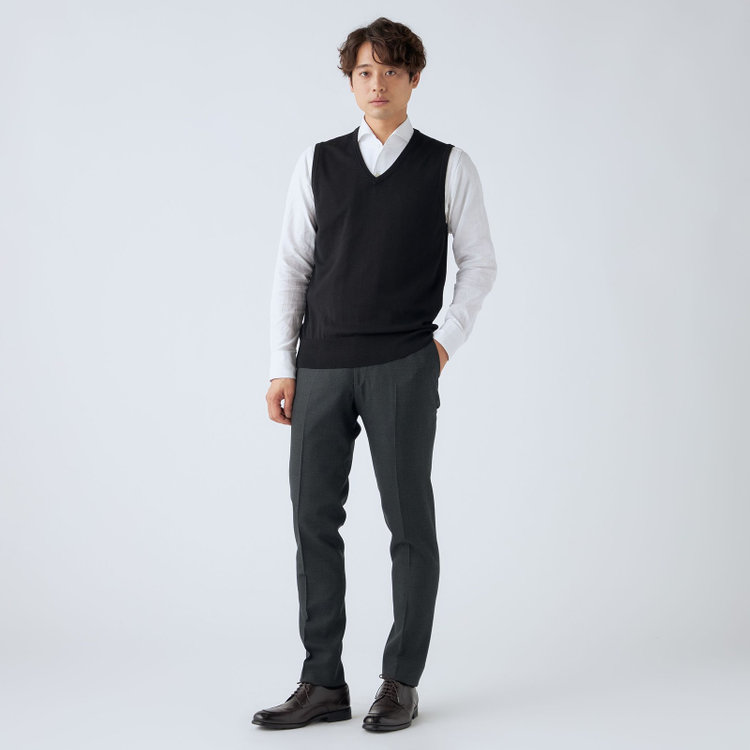 ＪＰコンフォート ネイビー 【JOHN PEARSE comfort navy】【秋冬】ニットベスト/ブラック/洗える×毛玉レス 黒