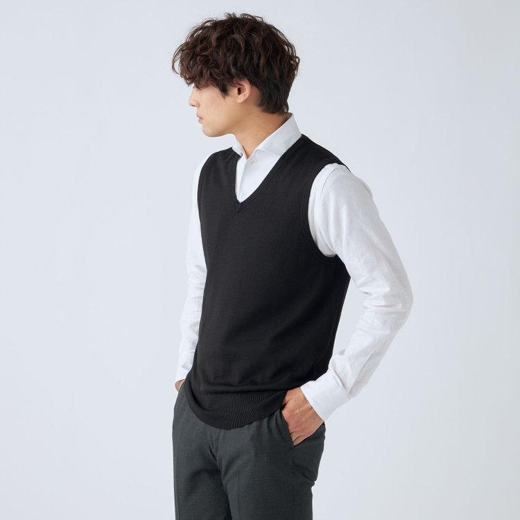 ＪＰコンフォート ネイビー 【JOHN PEARSE comfort navy】【秋冬】ニットベスト/ブラック/洗える×毛玉レス 黒