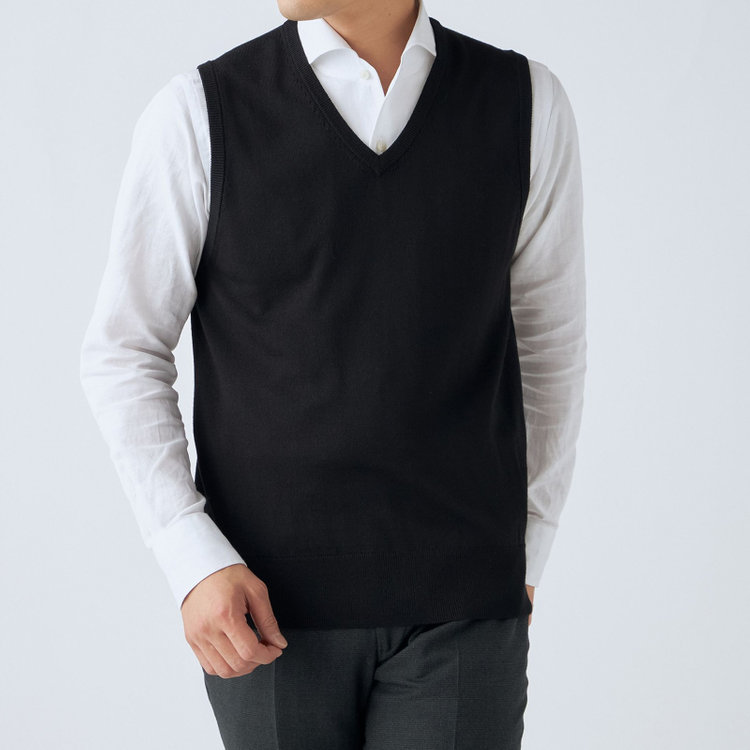 ＪＰコンフォート ネイビー 【JOHN PEARSE comfort navy】【秋冬】ニットベスト/ブラック/洗える×毛玉レス 黒