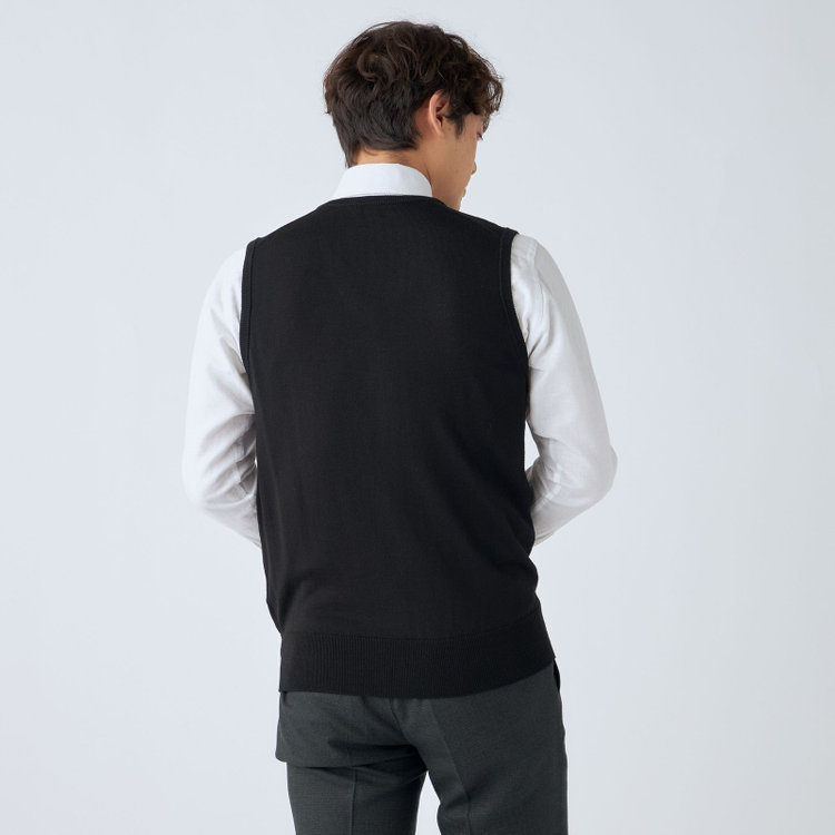 ＪＰコンフォート ネイビー 【JOHN PEARSE comfort navy】【秋冬】ニットベスト/ブラック/洗える×毛玉レス 黒
