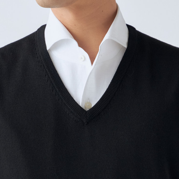 ＪＰコンフォート ネイビー 【JOHN PEARSE comfort navy】【秋冬】ニットベスト/ブラック/洗える×毛玉レス 黒
