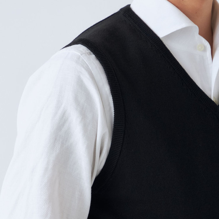 ＪＰコンフォート ネイビー 【JOHN PEARSE comfort navy】【秋冬】ニットベスト/ブラック/洗える×毛玉レス 黒