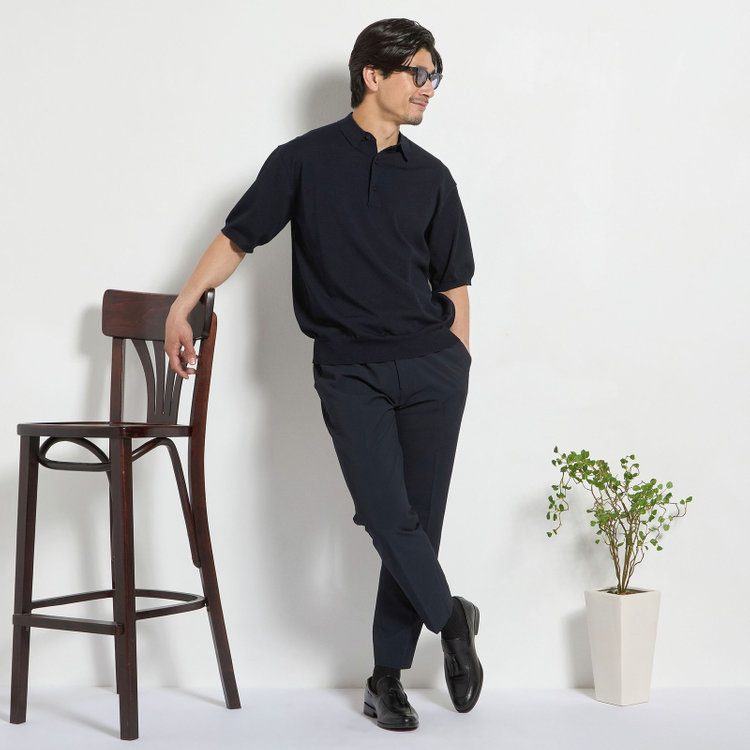 ジョンピアース 【JOHN PEARSE comfort navy】【半袖】ニットポロ/ネイビー 紺中間