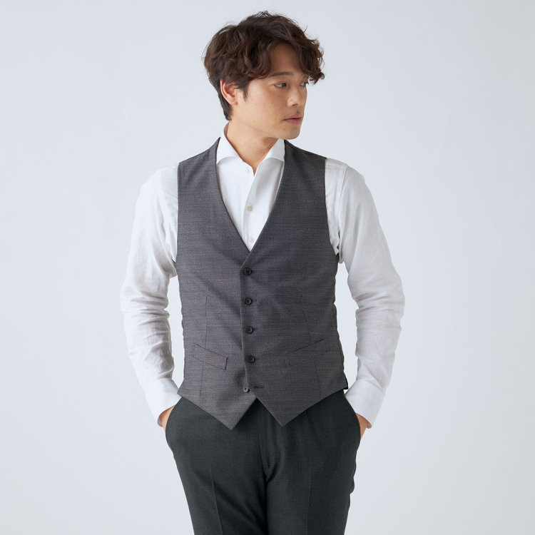 ＪＰ コンフォート 【JOHN PEARSE comfort】【秋冬】リバーシブルジレ(ベスト)/グリーングレー×チェック＆グレー×ソリッド/SHOWER CLEAN 黄淡色