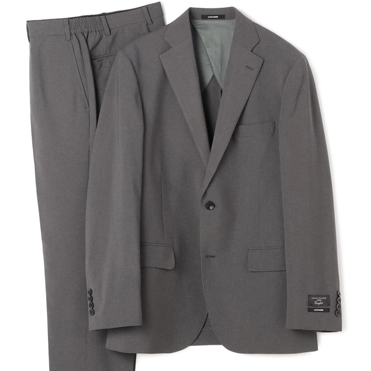 ＪＰ コンフォート 【JOHN PEARSE comfort】【春夏】2釦シングルスーツ ショートタック/グレー×ハウンドトゥース/ULTRA MOVE/TRABEST/ウエストシャーリング仕様/ウォッシャブル/ストレッチ/※裾上げ必要 グレー濃色