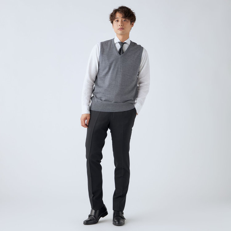 ＪＰコンフォート ネイビー 【JOHN PEARSE comfort navy】【秋冬】ニットベスト/グレー/洗える×毛玉レス グレー中間