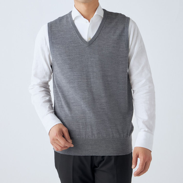 ＪＰコンフォート ネイビー 【JOHN PEARSE comfort navy】【秋冬】ニットベスト/グレー/洗える×毛玉レス グレー中間