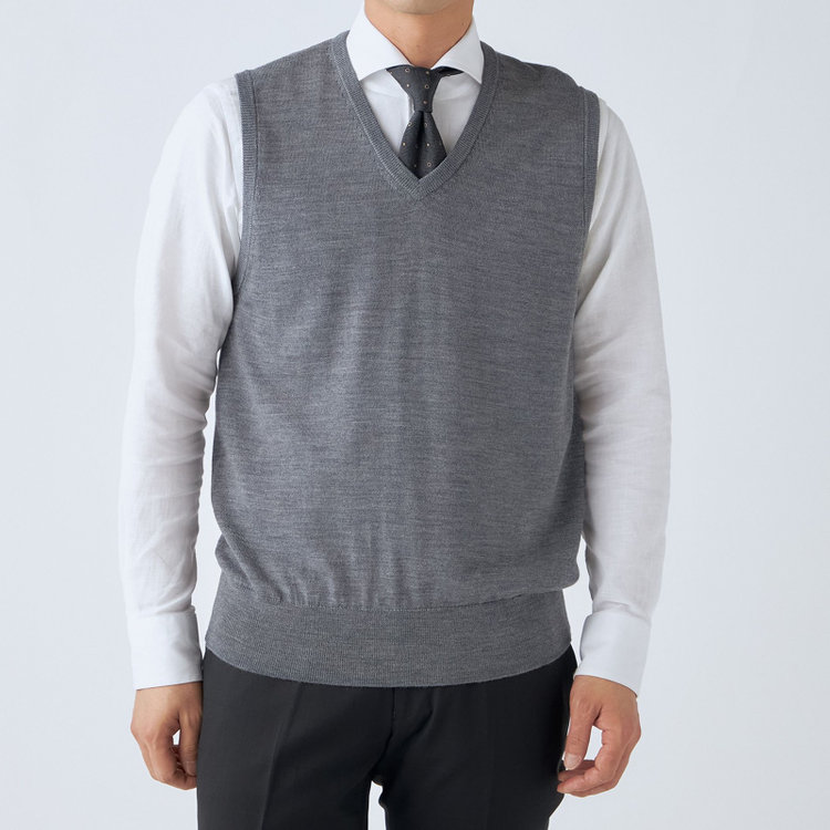 ＪＰコンフォート ネイビー 【JOHN PEARSE comfort navy】【秋冬】ニットベスト/グレー/洗える×毛玉レス グレー中間