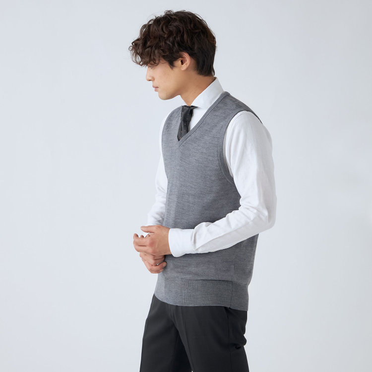 ＪＰコンフォート ネイビー 【JOHN PEARSE comfort navy】【秋冬】ニットベスト/グレー/洗える×毛玉レス グレー中間