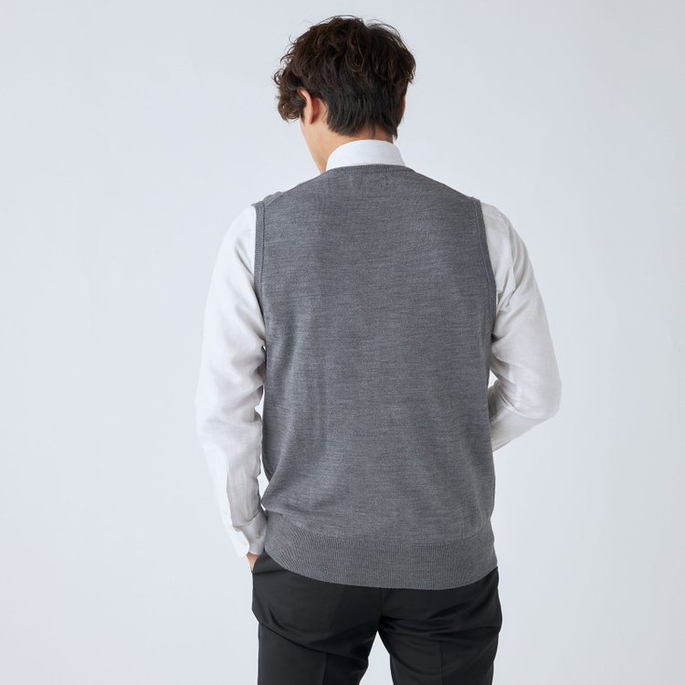 ＪＰコンフォート ネイビー 【JOHN PEARSE comfort navy】【秋冬】ニットベスト/グレー/洗える×毛玉レス グレー中間