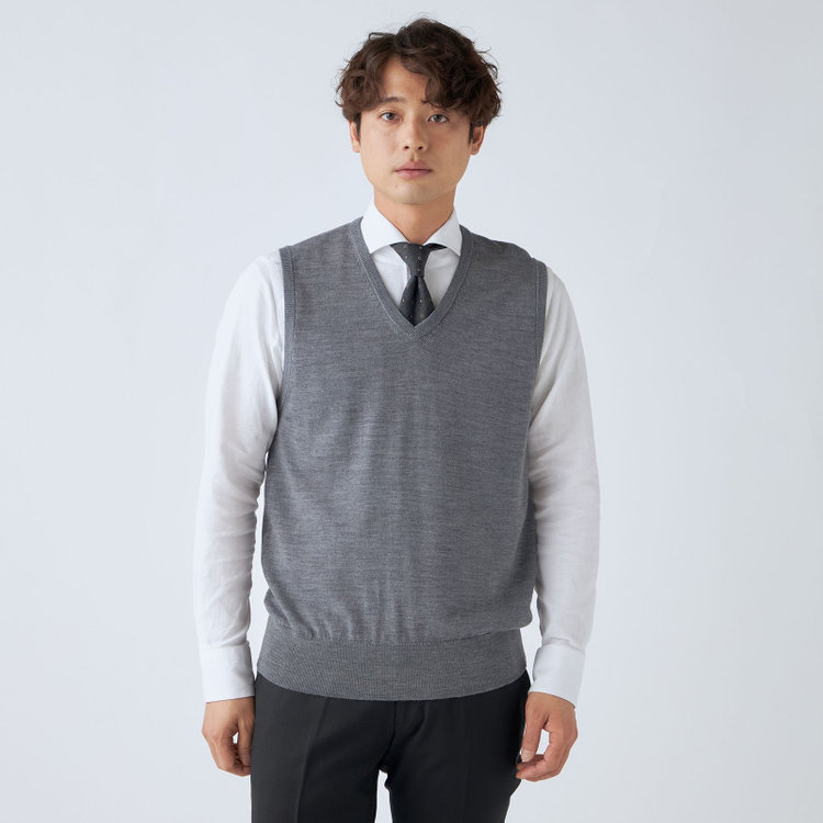 ＪＰコンフォート ネイビー 【JOHN PEARSE comfort navy】【秋冬】ニットベスト/グレー/洗える×毛玉レス グレー中間