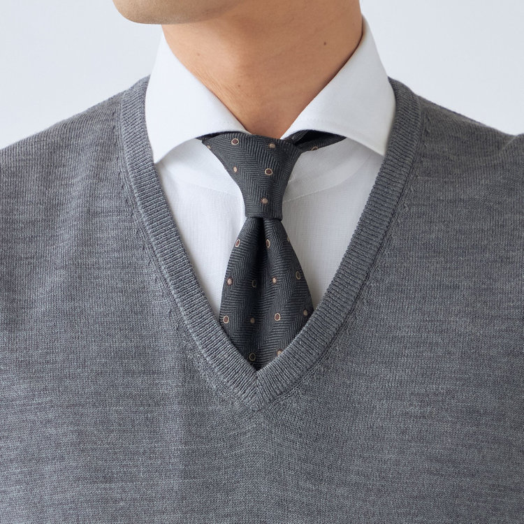 ＪＰコンフォート ネイビー 【JOHN PEARSE comfort navy】【秋冬】ニットベスト/グレー/洗える×毛玉レス グレー中間