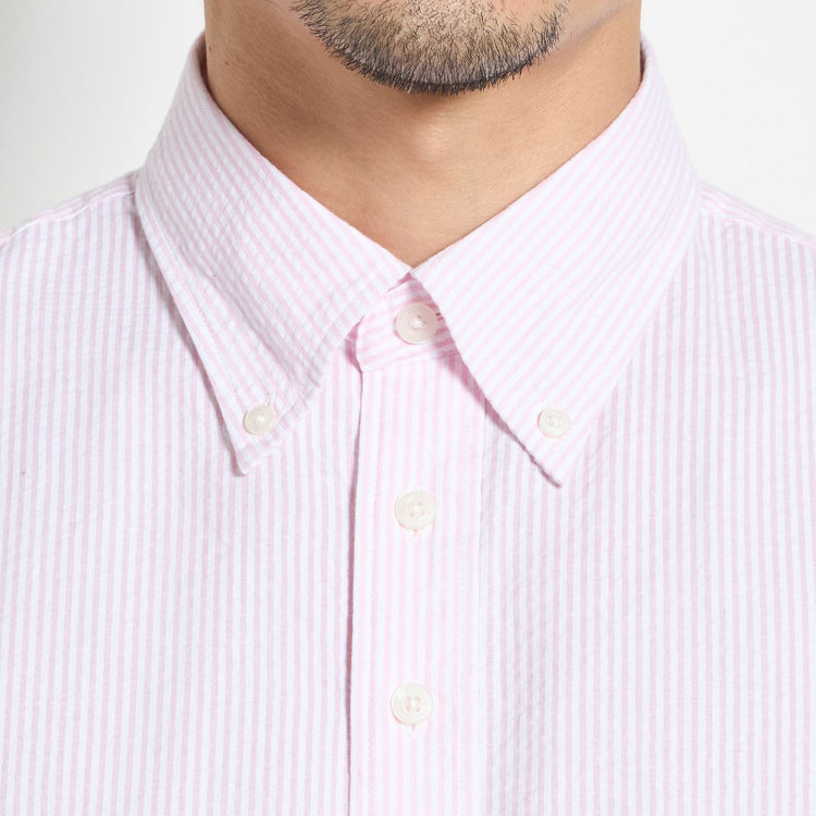 スタンリーブラッカ 【stanley blacker new york】【長袖】シアサッカーストライプボタンダウンシャツ/ピンク 赤淡色