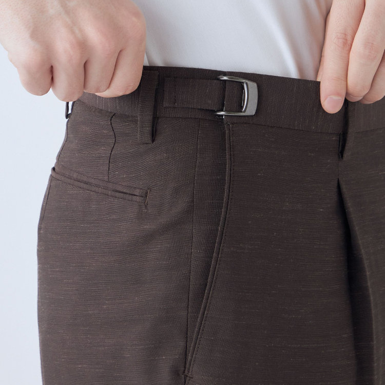 ドナートヴィンチ 【Donato Vinci Italy】【春夏】ウールリネンブレンド1タックパンツ/ブラウン/アジャスター仕様/※裾上げ必要 茶中間