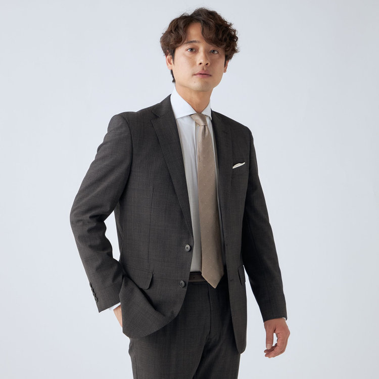 ＪＰセレクトライン 【JOHN PEARSE Black SELECT LINE】【春夏】スペアパンツ付き/2釦シングルスーツ/グレー×ウィンドペン/SHOWER CLEAN/※裾上げ必要 グレー濃色