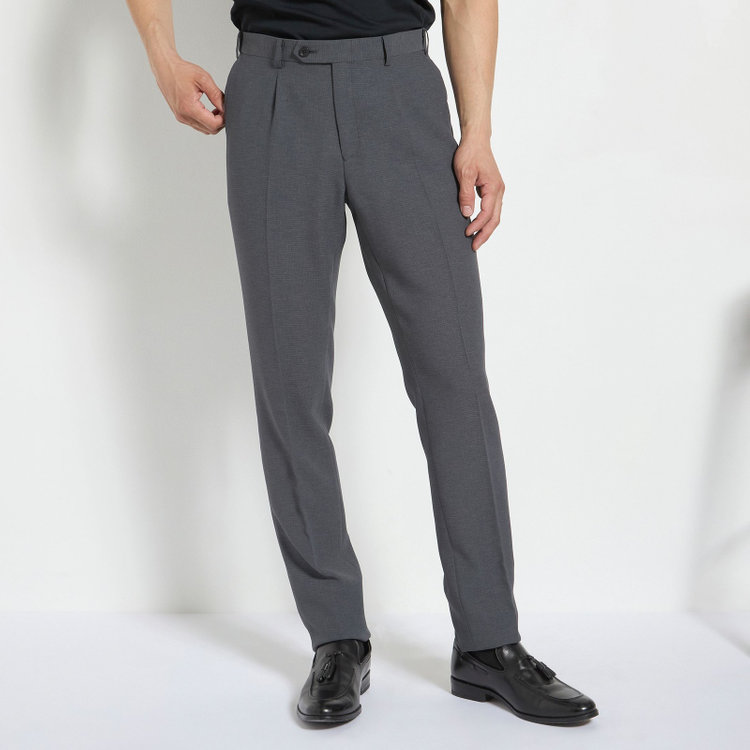 ＪＰコンフォート ネイビー 【JOHN PEARSE comfort navy】【春夏】1タックパンツ/グレー×ドットエアー＆カラミ織り/ウエストムーブ仕様/※裾上げ必要 グレー中間