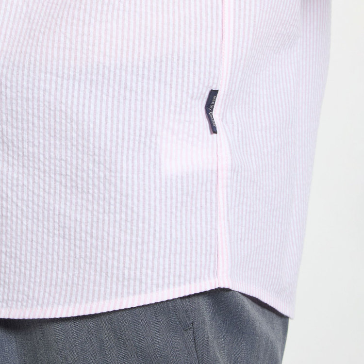 スタンリーブラッカ 【stanley blacker new york】【長袖】シアサッカーストライプボタンダウンシャツ/ピンク 赤淡色