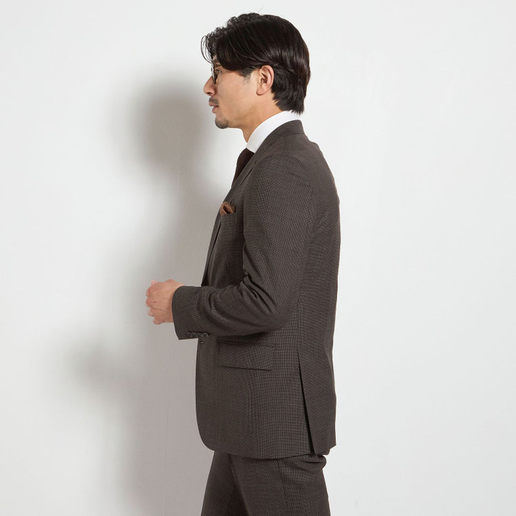 ＪＰ コンフォート 【JOHN PEARSE comfort】【春夏】2釦シングルスーツ ショートタック/ブラウン×チェック/REAL BROWN/NEW ZEALAND WOOL/SustainaBee Wool/※裾上げ必要 茶中間