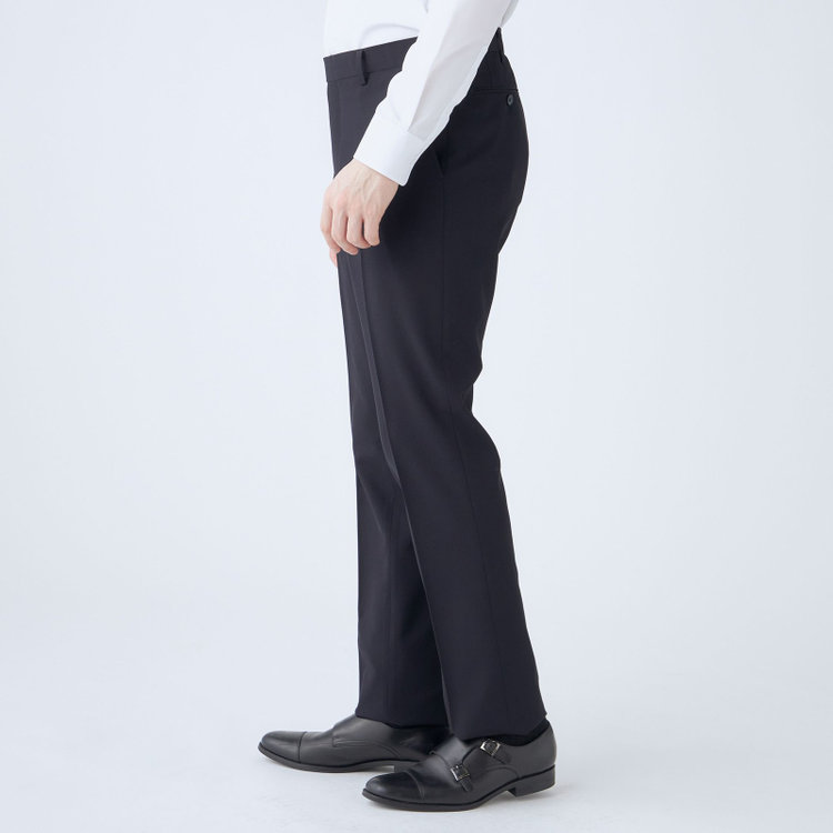 ジョンピアースブラック 【JOHN PEARSE Black SELECT LINE】【春夏】機能性ポリエステル 0タックパンツ/ネイビー/ウエストムーブ仕様/ULTRA MOVE/※裾上げ必要 紺濃色