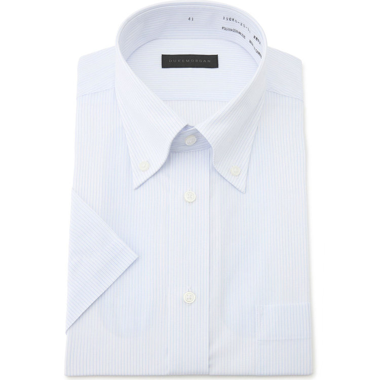 ＤＵＫＥ ＭＯＲＧＡ 【半袖】【DUKEMORGAN】【形態安定】ボタンダウンワイシャツ/ホワイト×ブルーストライプ 青濃色