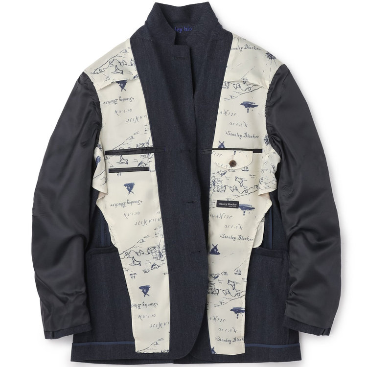 スタンリーブラッカ  【stanley blacker new york】【秋冬】2釦ジャケット/ミルドヘリンボーン 紺濃色