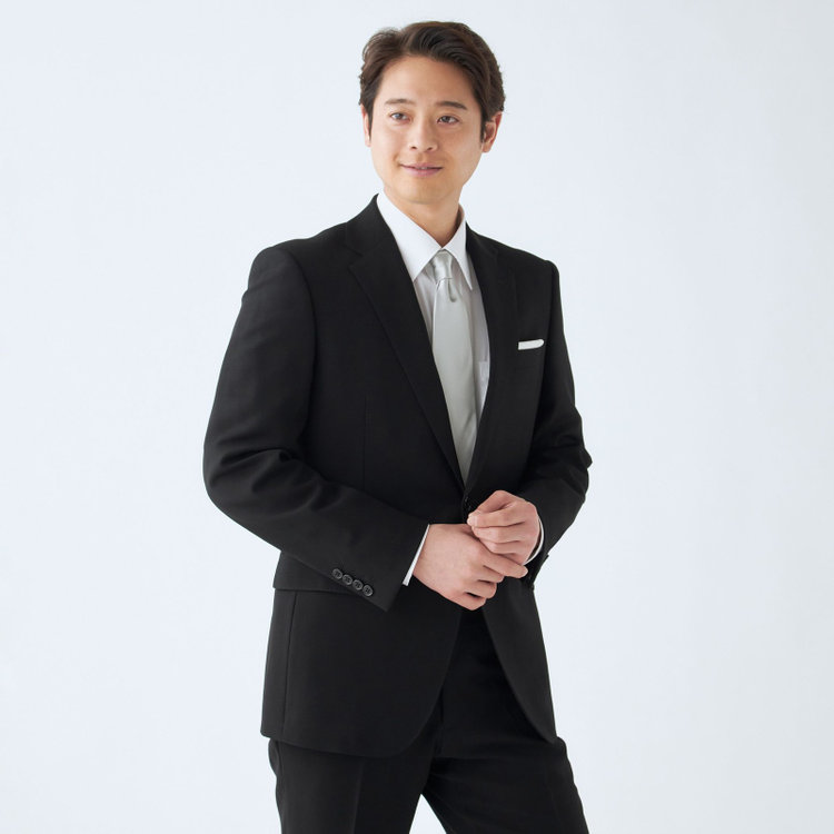 ジョンピアース 【JOHN PEARSE】【スリムシルエット】濃染加工/2釦シングルフォーマルスーツ 0タックパンツ/アジャスター付き/※裾上げ必要 黒